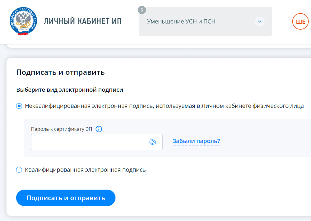 Подписание заявления в ЛК ИП подписью физлица